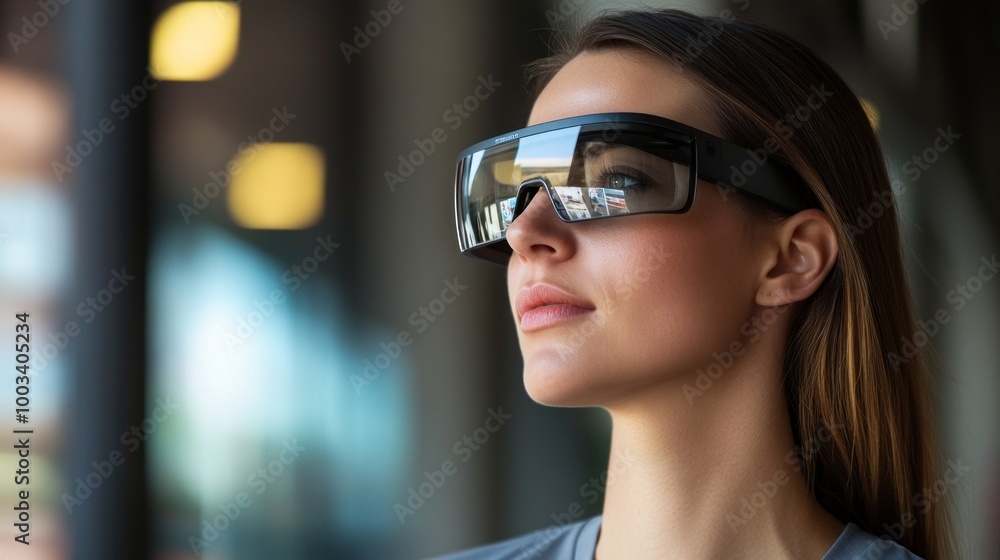 Smart Glasses Experience Capture someone using smart glasses for augmented reality applications, such as navigation or information display Smart Glasses Experience Capture someone using smart glasses for augmented reality applications, such as navigation or information display