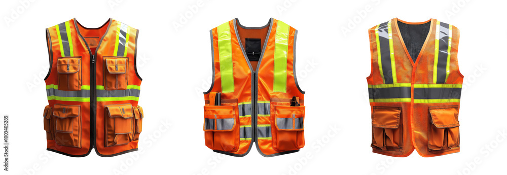 Fototapeta premium Three safety vests for construction and outdoor use