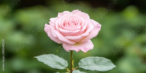 Pink Rose Flower Blossom in Garden with Green Blurred Background