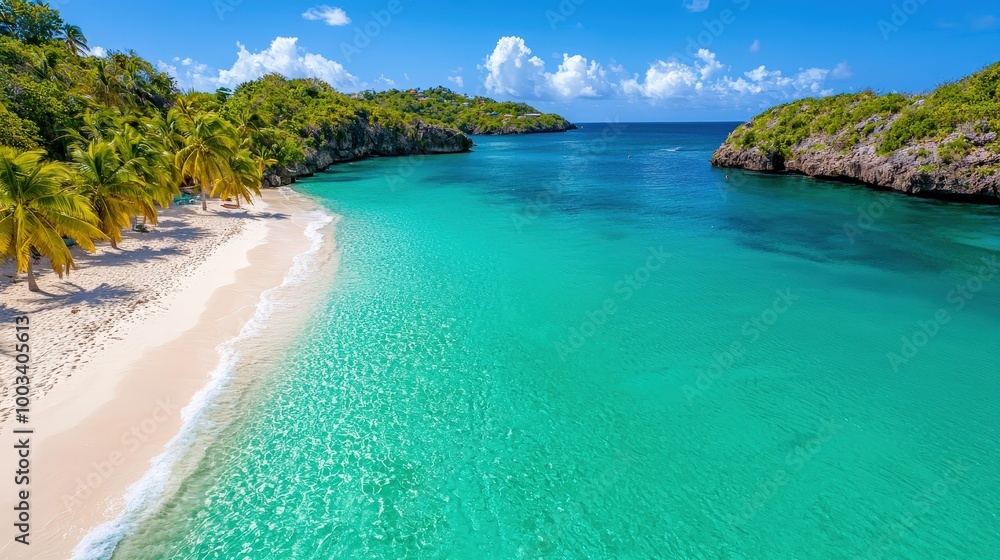 Obraz premium Tropical Paradise Beach with Crystal Clear Water and Lush Greenery