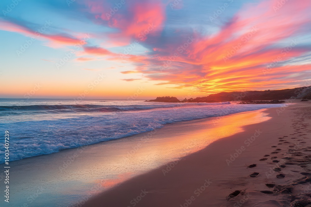 Stunning sunset over the ocean with pink and orange clouds. Stunning sunset over the ocean with pink and orange clouds.