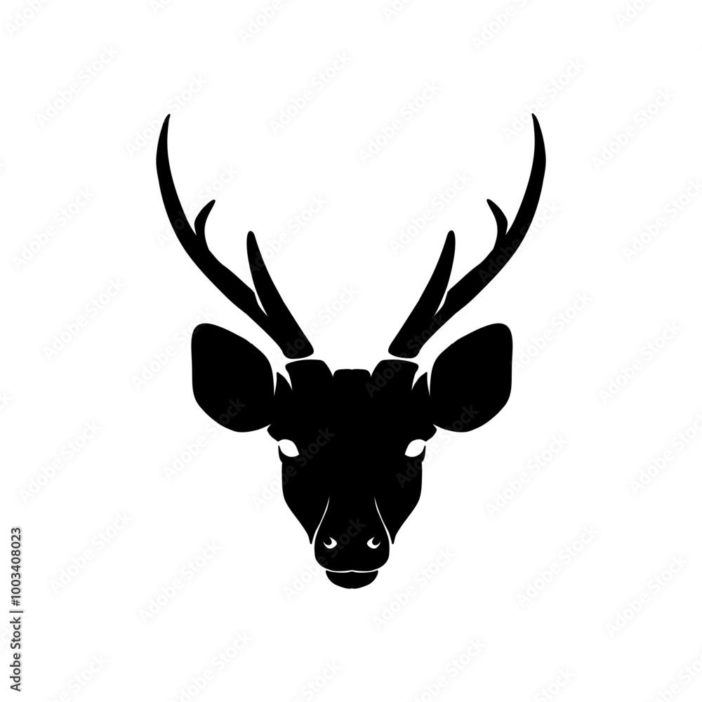 illustration of a deer head with antlers, simple silhouette illustration of a deer head with antlers, simple silhouette