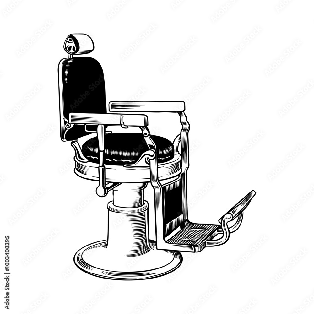 Hand drawn black and white illustration of retro barber chair Hand drawn black and white illustration of retro barber chair