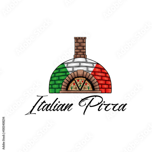 Hand drawn illustration of pizza grill with italian flag colors