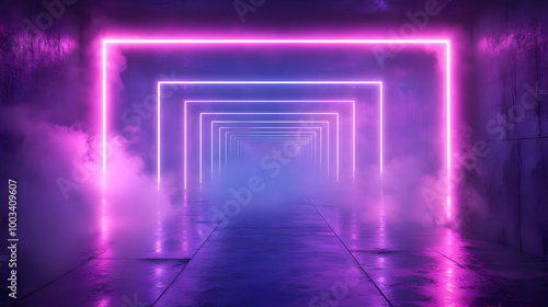 Abstract 3D Background with Neon Lights and Fog