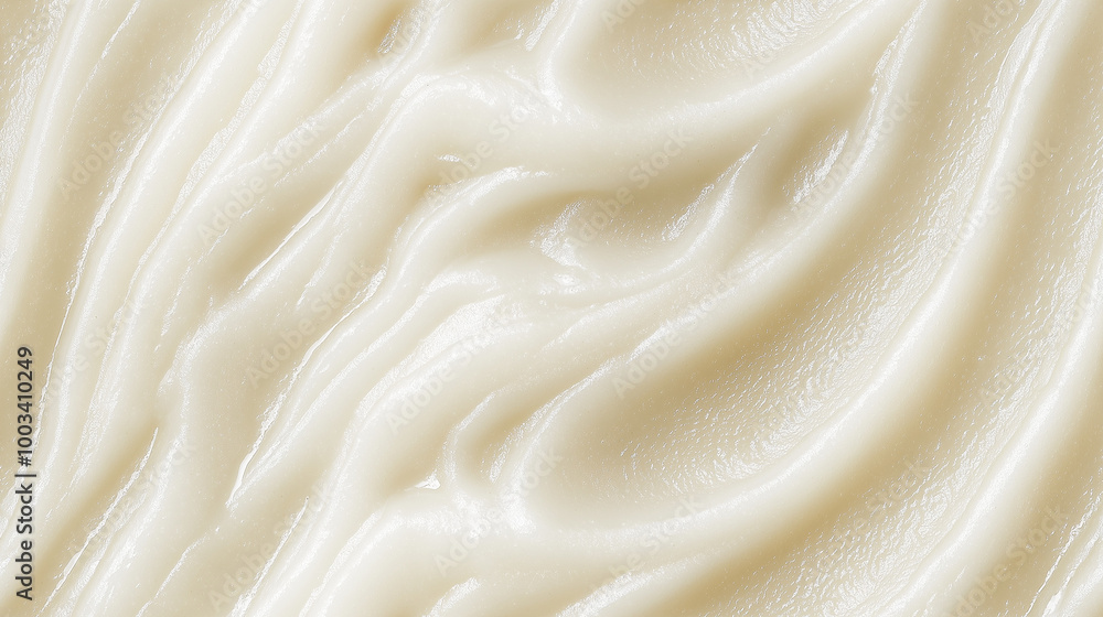 Obraz premium a close-up, top-down view of daikon puree spread across the entire frame, showcasing its pale white color and smooth texture