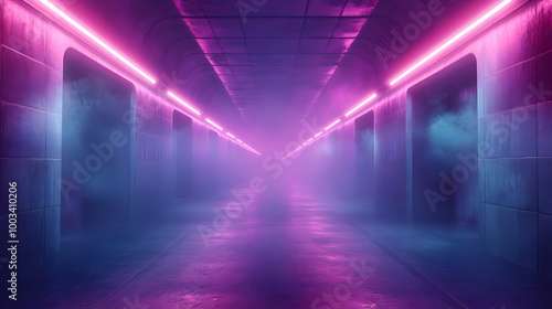 Futuristic Neon Tunnel 3D Illustration