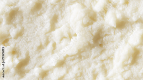 a close-up, top-down view of daikon puree spread across the entire frame, showcasing its pale white color and smooth texture