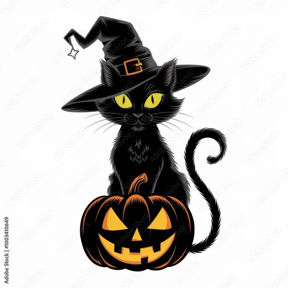 Black Cat Witch with Pumpkin. Black Cat Witch with Pumpkin.