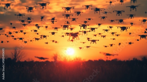 Drone Swarm at Sunset