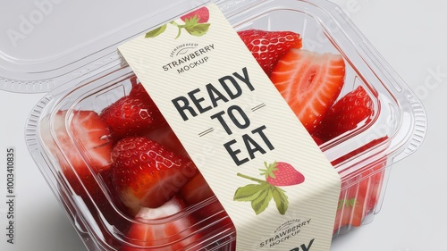 Fresh Strawberries Ready to Eat in Plastic Container Mockup.