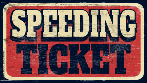 Aged and worn speeding ticket sign on wood