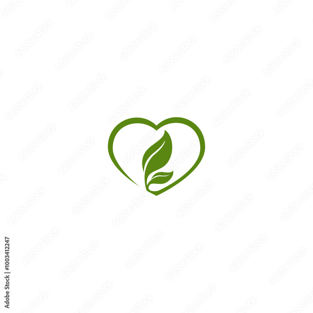 Vector illustration of green leaf and heart for icon, a symbol for natural lovers. organic product lovers logo Vector illustration of green leaf and heart for icon, a symbol for natural lovers. organic product lovers logo