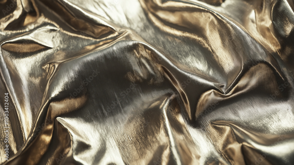 a close-up, top-down view of metallic foil fabric or mylar sheets, filling the entire frame with intricate reflections and shimmering highlights a close-up, top-down view of metallic foil fabric or mylar sheets, filling the entire frame with intricate reflections and shimmering highlights