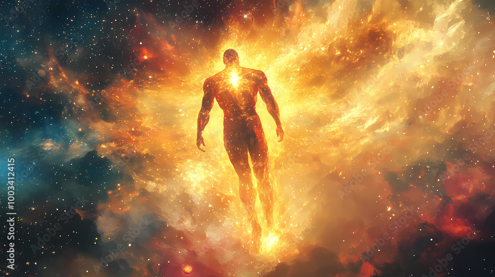 Cosmic titan of pure energy emerging from the abyss. Titan. Illustration Cosmic titan of pure energy emerging from the abyss. Titan. Illustration
