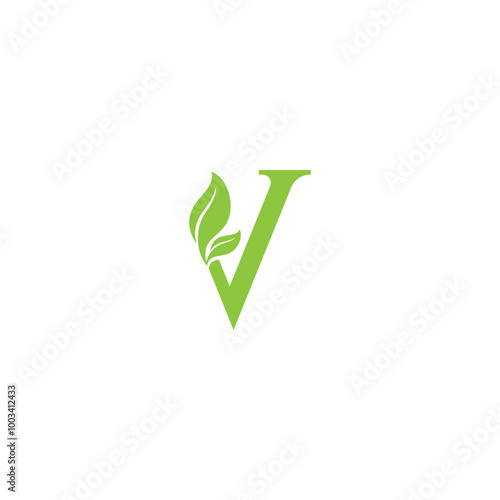 letter V and leaf vector illustration for icon, symbol or logo. V initials logo. vegetarian logo