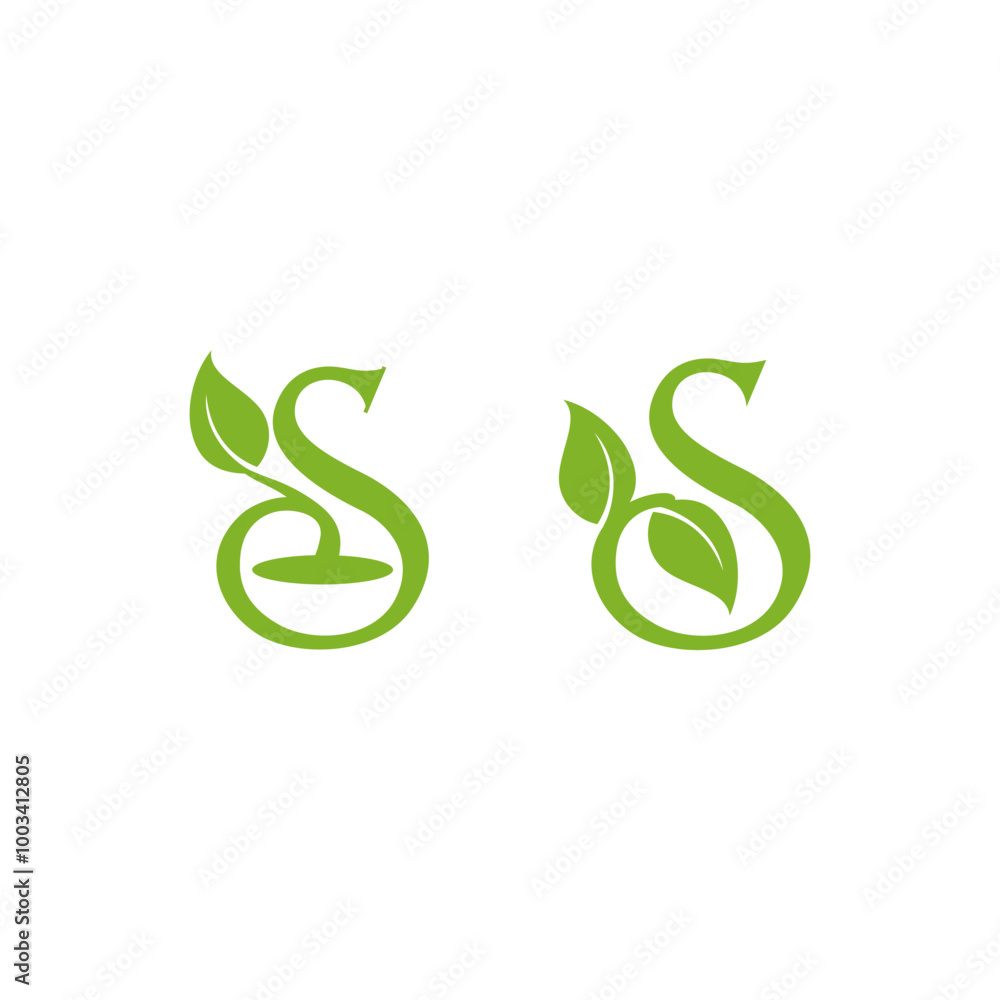 letter S and leaf vector illustration for icon, symbol or logo. initial S logo. natural product logo letter S and leaf vector illustration for icon, symbol or logo. initial S logo. natural product logo