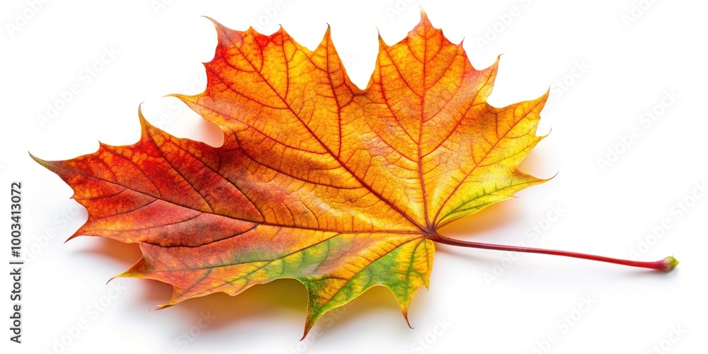 A vivid maple leaf stands out against a white backdrop, highlighting the rich autumn hues and exquisite natural beauty of the season in stunning detail. A vivid maple leaf stands out against a white backdrop, highlighting the rich autumn hues and exquisite natural beauty of the season in stunning detail.