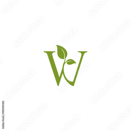 letter W and leaf vector illustration for icon, symbol or logo. W initial logo. vegetarian logo