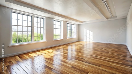 Wallpaper Mural An empty room features a white mortar wall backdrop and a wood laminate floor, ideal for a variety of purposes and creative endeavors. Torontodigital.ca