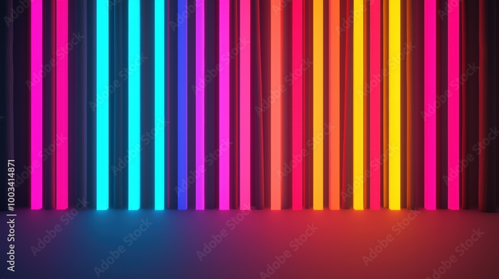 Colorful neon light stripes on a dark background, abstract design Colorful neon light stripes on a dark background, abstract design