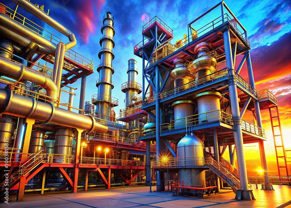 Fototapeta premium Industrial equipment terminal designed for oil degassing, featuring cutting-edge digital technology visualization represented in 3D design for enhanced operational efficiency and data interpretation.