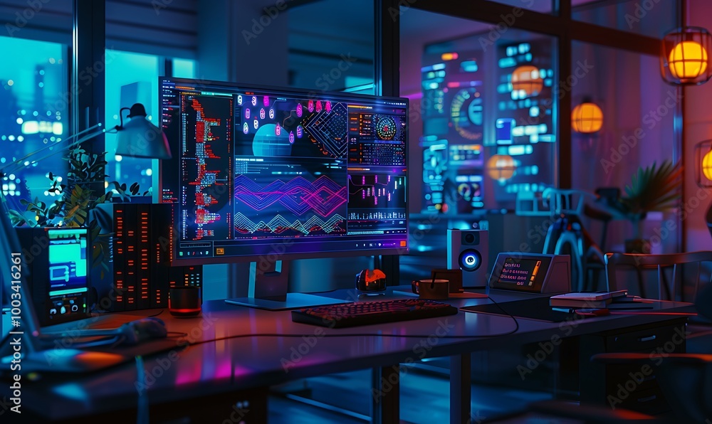 © AhmadTriwahyuutomo - Modern Workspace with Computer Displaying AI Algorithms and Neural Networks