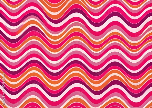 Stylish retro wavy pattern in vibrant pink and white, featuring dynamic groovy lines ideal for contemporary design and decor projects. Perfect for adding a lively touch.