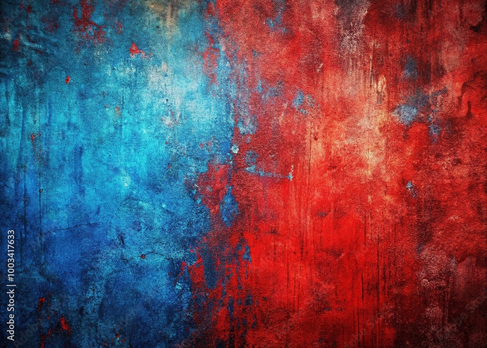 Obraz premium Vibrant red and blue grunge backdrop featuring a rugged texture, perfect for showcasing text and enhancing creative projects with a unique artistic touch.