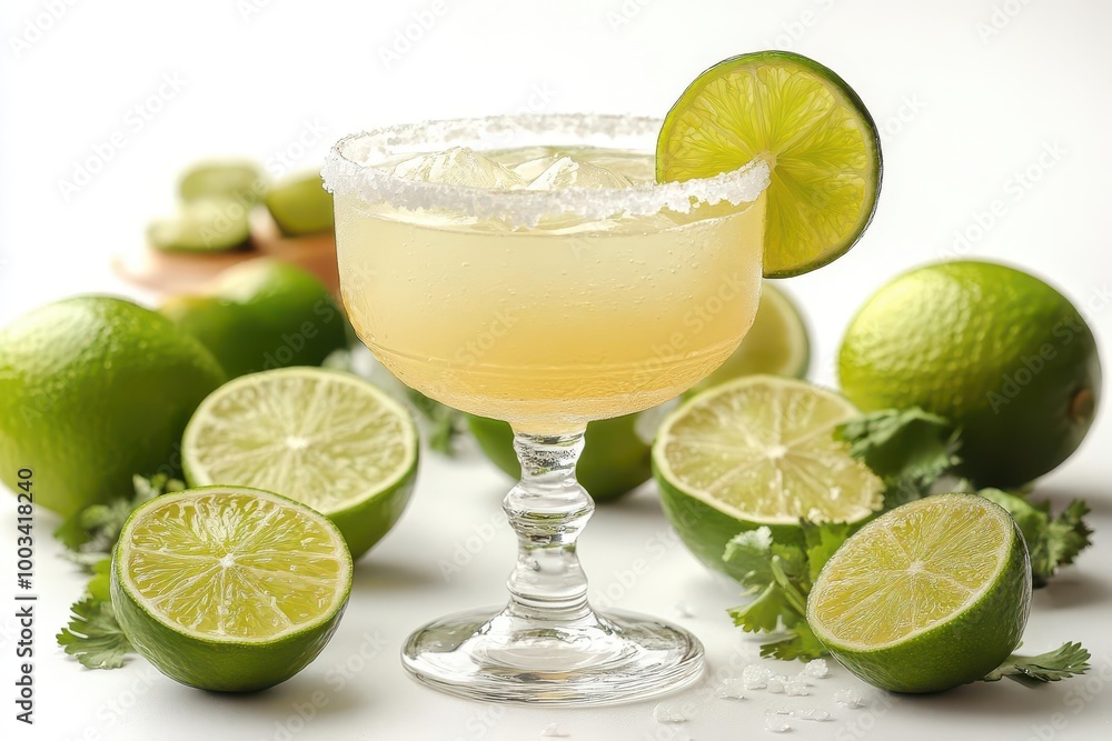 refreshing margarita cocktail elegantly displayed on a pristine white background capturing the essence of summer relaxation with vibrant lime and salt rim refreshing margarita cocktail elegantly displayed on a pristine white background capturing the essence of summer relaxation with vibrant lime and salt rim