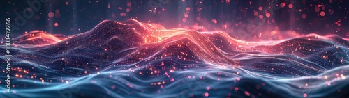 Abstract digital art of a glowing landscape with waves.