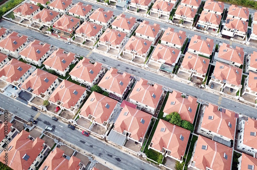 Aerial view of residential semidetached houses in Malaysia