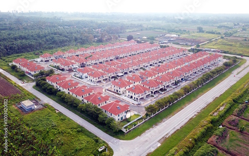 Aerial view of residential semidetached houses in Malaysia