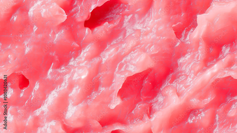 Fototapeta premium a close-up, top-down view of watermelon jam spread across the entire frame, filling the image with its bright pink color and smooth texture