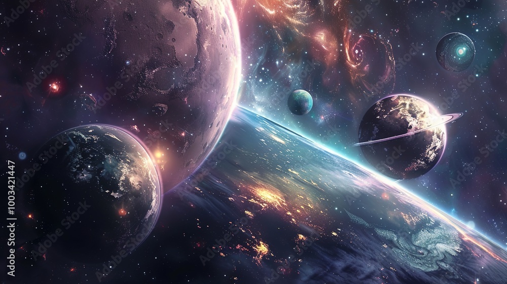 A display of various celestial bodies in a galaxy, Nebula and galaxies in space. Abstract cosmos background A display of various celestial bodies in a galaxy, Nebula and galaxies in space. Abstract cosmos background