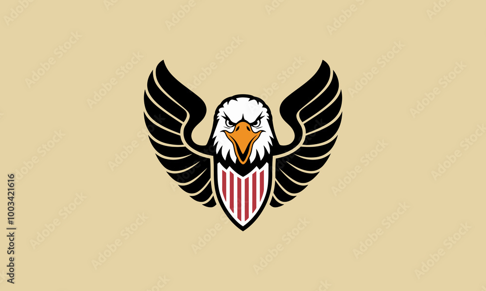 Obraz premium Bold eagle with wings spread, shielded chest, fierce gaze