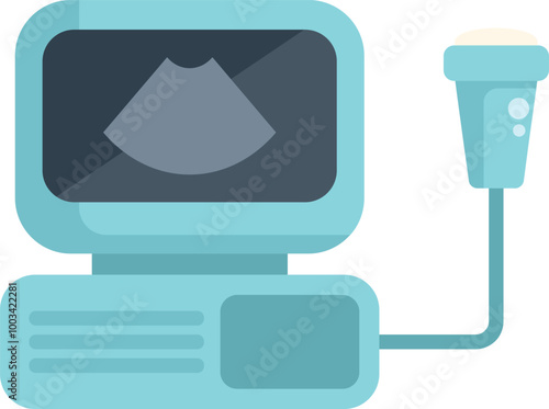 Ultrasound machine displaying a sonogram, used in healthcare for internal imaging and diagnosis