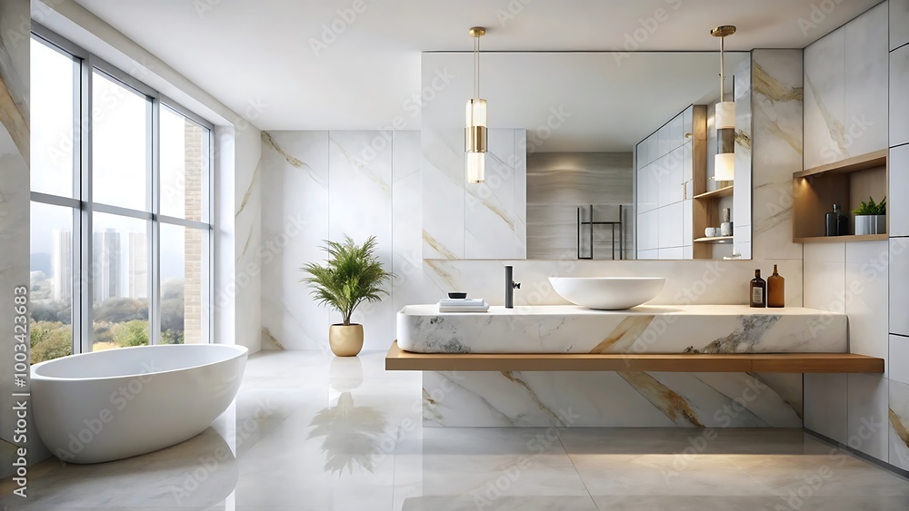 Fototapeta premium Modern Bathroom Design with Marble and Natural Light