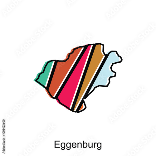 Map of Eggenburg City flat element design with outline, vector on white background photo