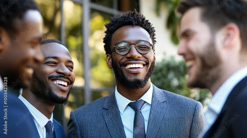 Group of Men Smiling in a Business Setting Group of Men Smiling in a Business Setting