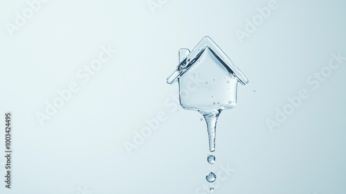 Water House: A delicate house-shaped droplet of water hangs precariously, evoking a sense of fragility and the fleeting nature of time. photo