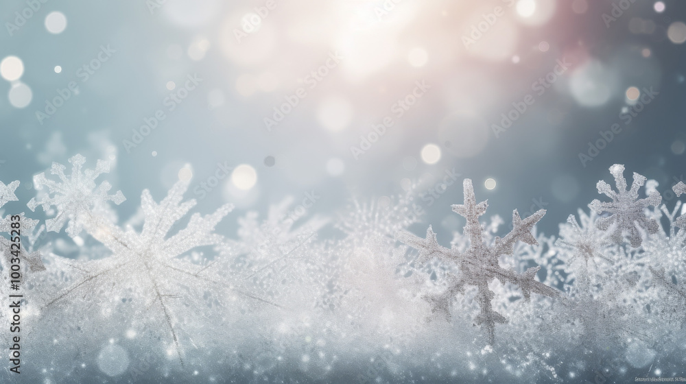 Sparkling Winter Snowflakes Background with Bokeh Lights Sparkling Winter Snowflakes Background with Bokeh Lights