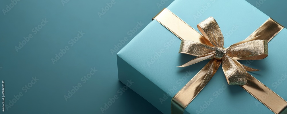 Elegant blue gift box with golden ribbon Elegant blue gift box with golden ribbon