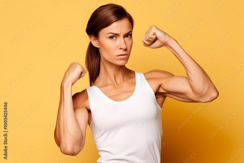 Strong Woman Flexing Muscles Confidence Determination Power Fitness Strong Woman Flexing Muscles Confidence Determination Power Fitness