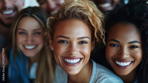 Group of Friends Smiling Together in Close-Up