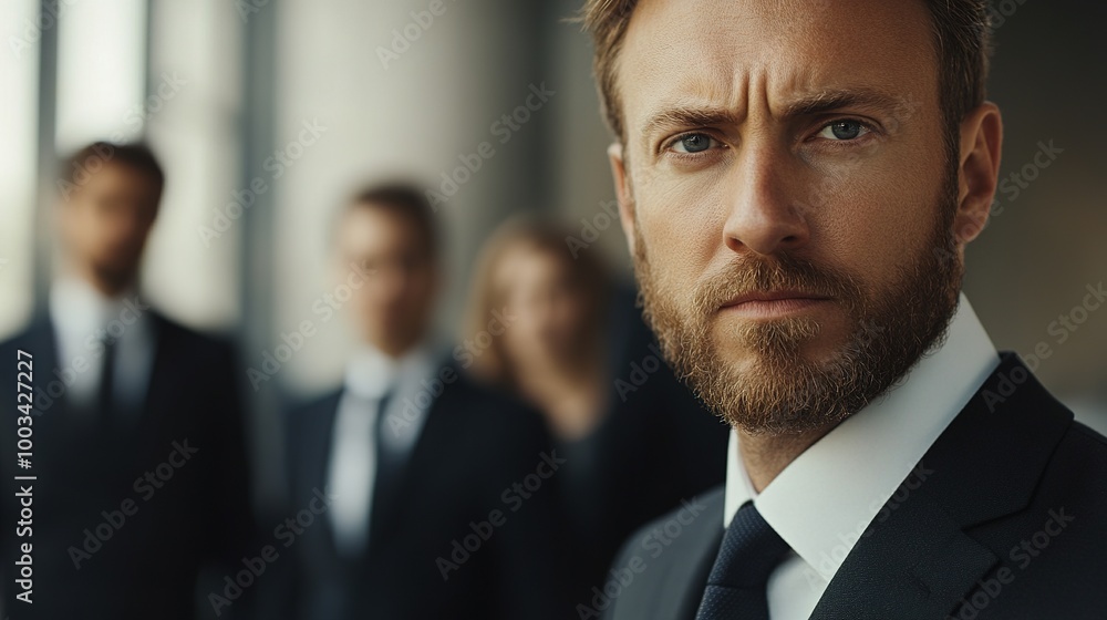 Professional Man in Suit with Team in Background Professional Man in Suit with Team in Background