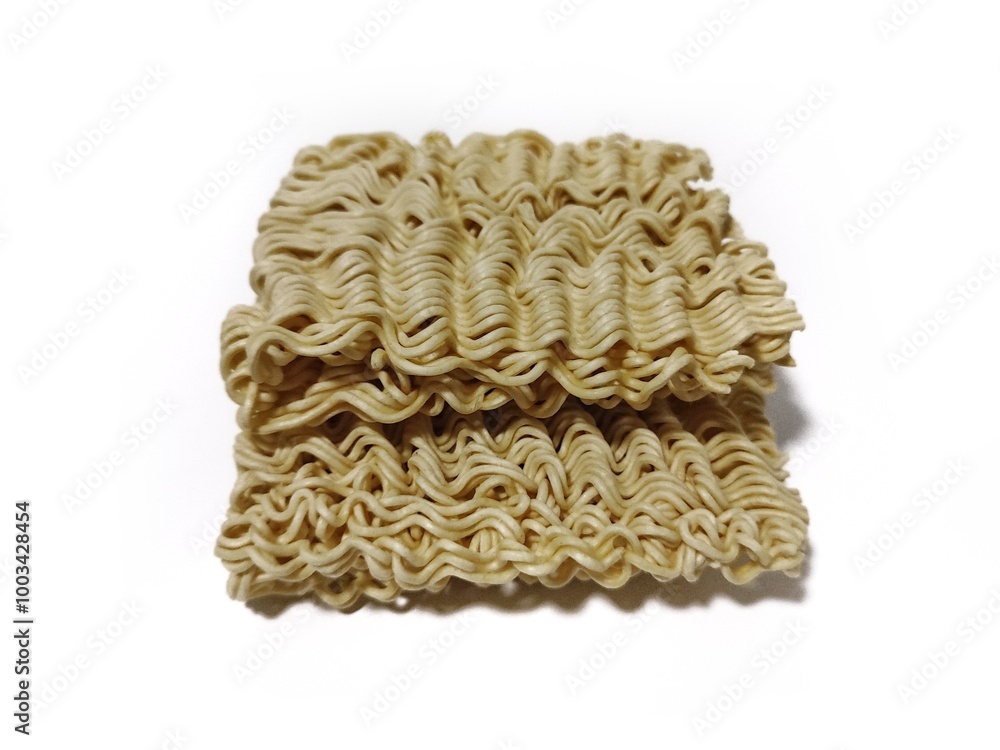 Pile of uncooked instant noodles on white background Pile of uncooked instant noodles on white background