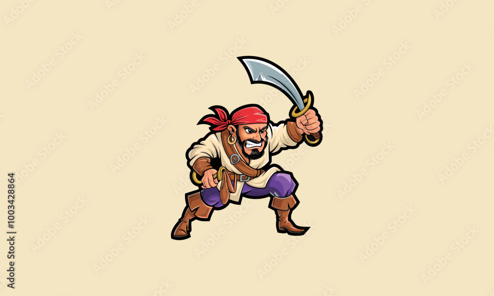 Angry pirate with sword raised, ready for battle Angry pirate with sword raised, ready for battle