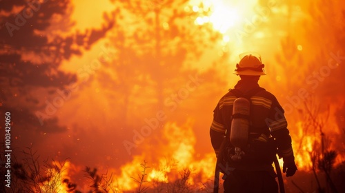 Firefighter Navigating Challenging Blaze Conditions photo