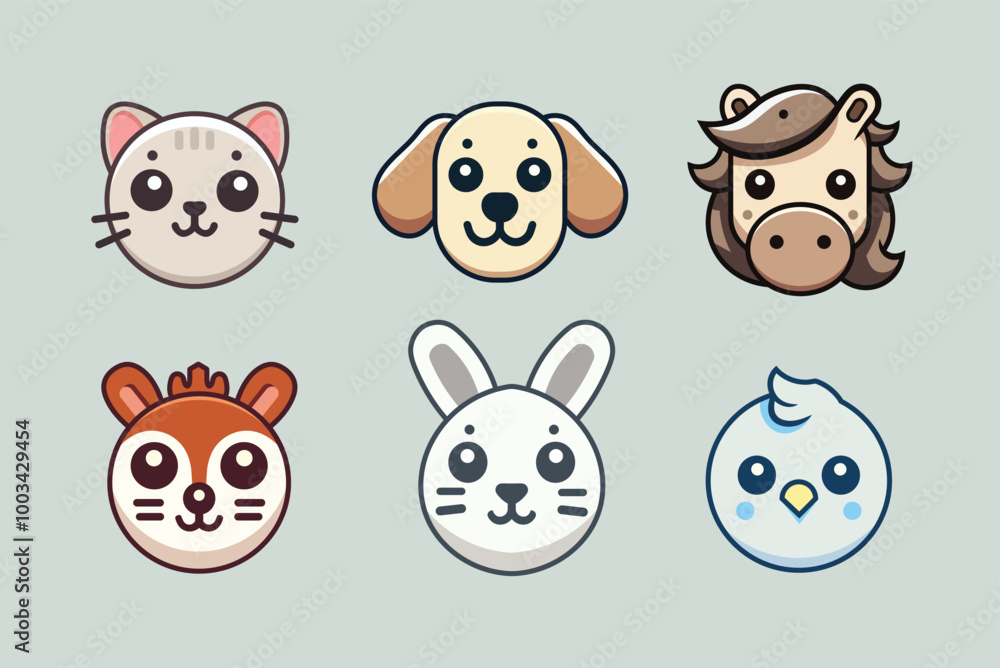 Animal icon set, cat, dog, horse, squirrel, rabbit and bird. For education or World Animal Day design component. Animal icon set, cat, dog, horse, squirrel, rabbit and bird. For education or World Animal Day design component.